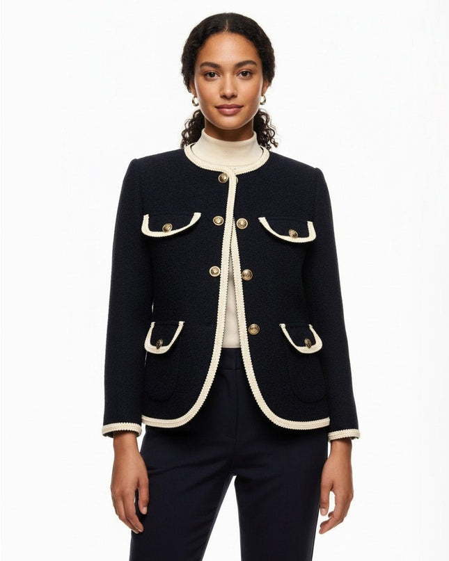 Sandro Dark Blue Collarless Jacket - Wind & Song