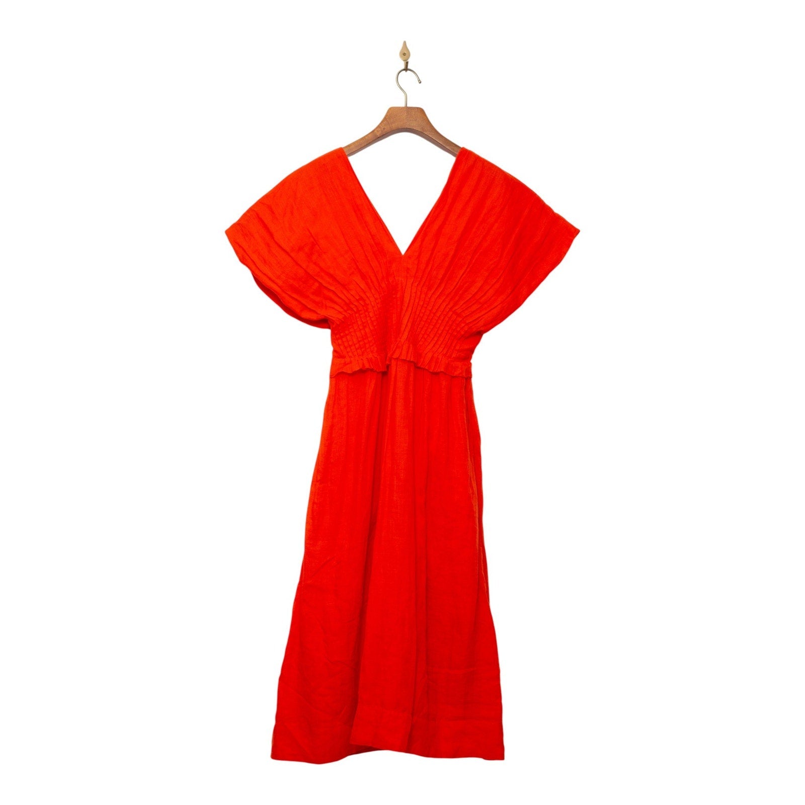 Sea New York Zora Pleated Ramie Midi Dress in Red Size 12 - Pre - Owned - Wind & Song