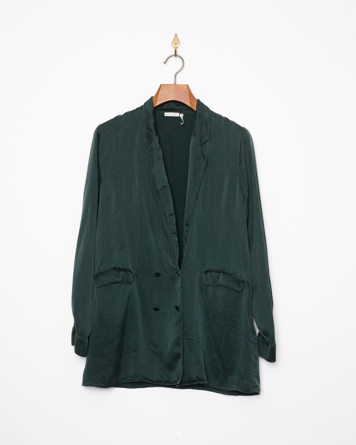 SILK LAUNDRY Relaxed Green Silk Blazer Size US L - Wind & Song