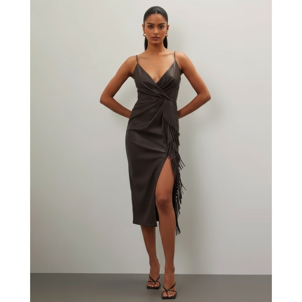 SIMKHAI Carkee Brown Faux Leather Fringe Dress - Wind & Song