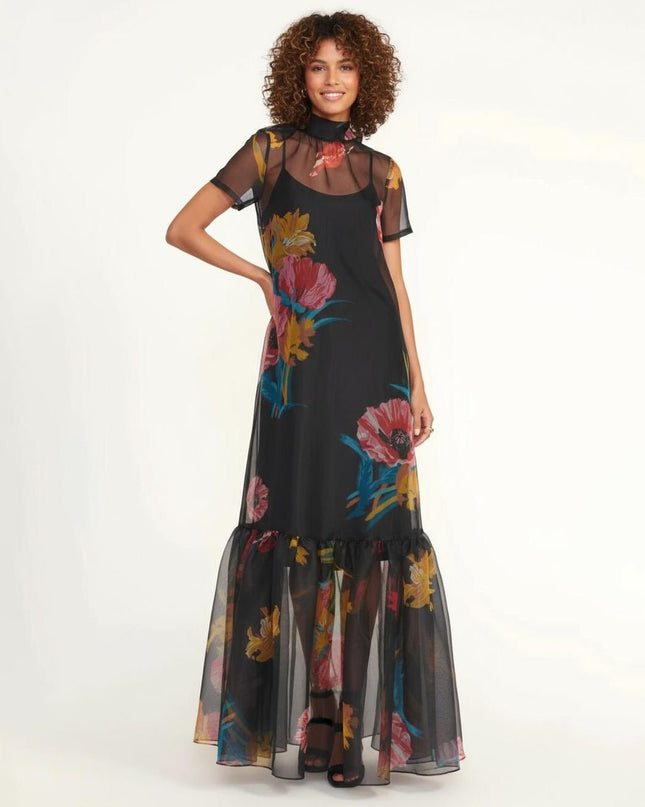 Staud Floral Organza Calluna Dress in First Bloom Night - Wind & Song