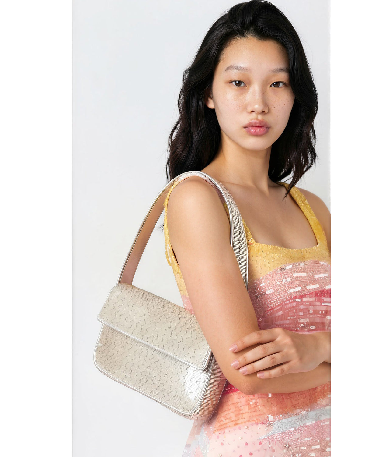 STAUD Tommy Silver Beaded Shoulder Bag - Wind & Song