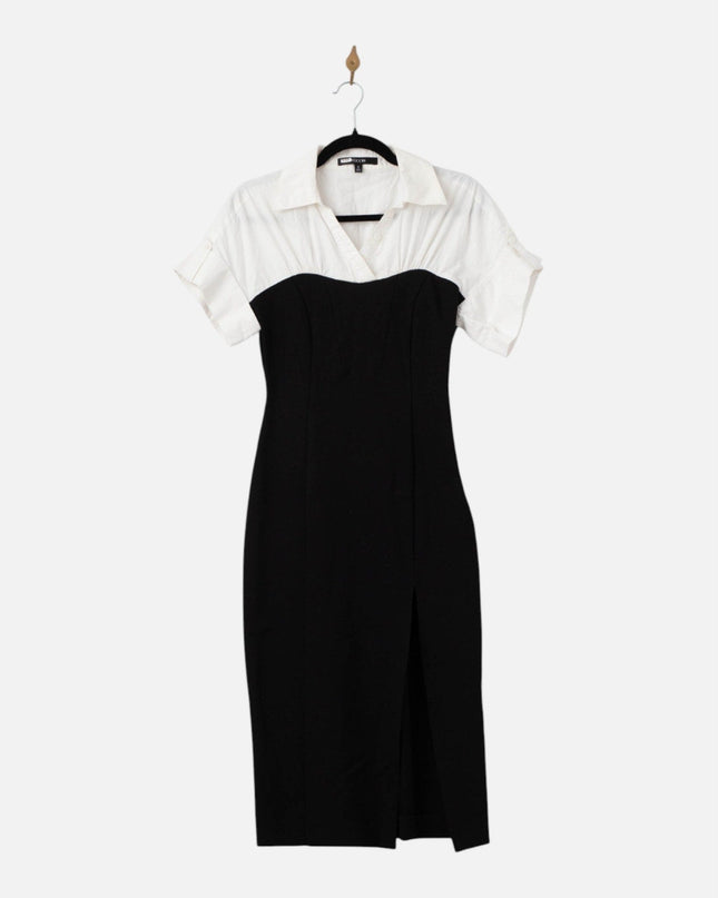 Toccin Collared Shirt Dress in Black and White - Wind & Song