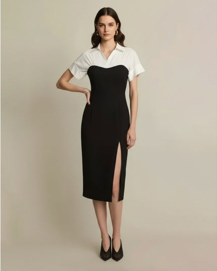 Toccin Collared Shirt Dress in Black and White - Wind & Song