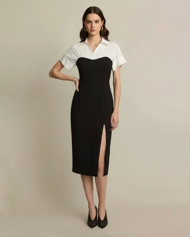 Toccin Collared Shirt Dress in Black and White - Wind & Song