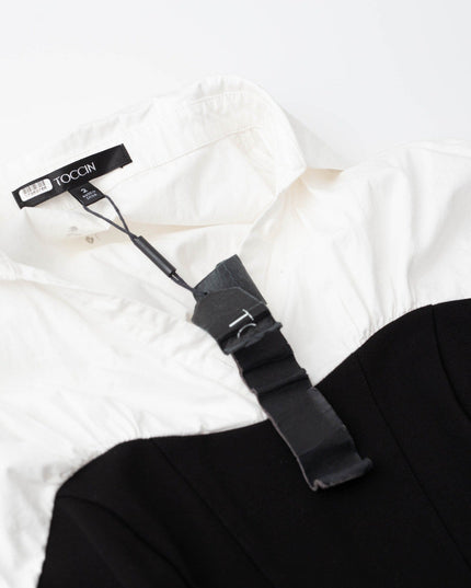 Toccin Collared Shirt Dress in Black and White - Wind & Song