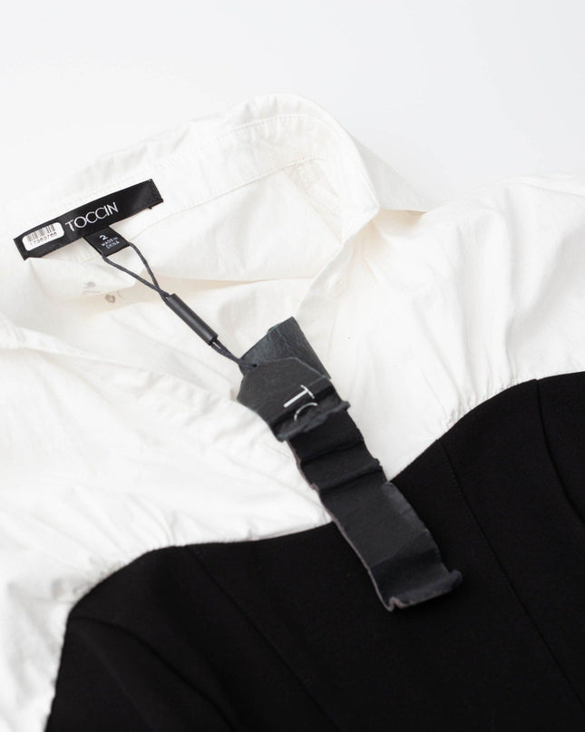 Toccin Collared Shirt Dress in Black and White - Wind & Song