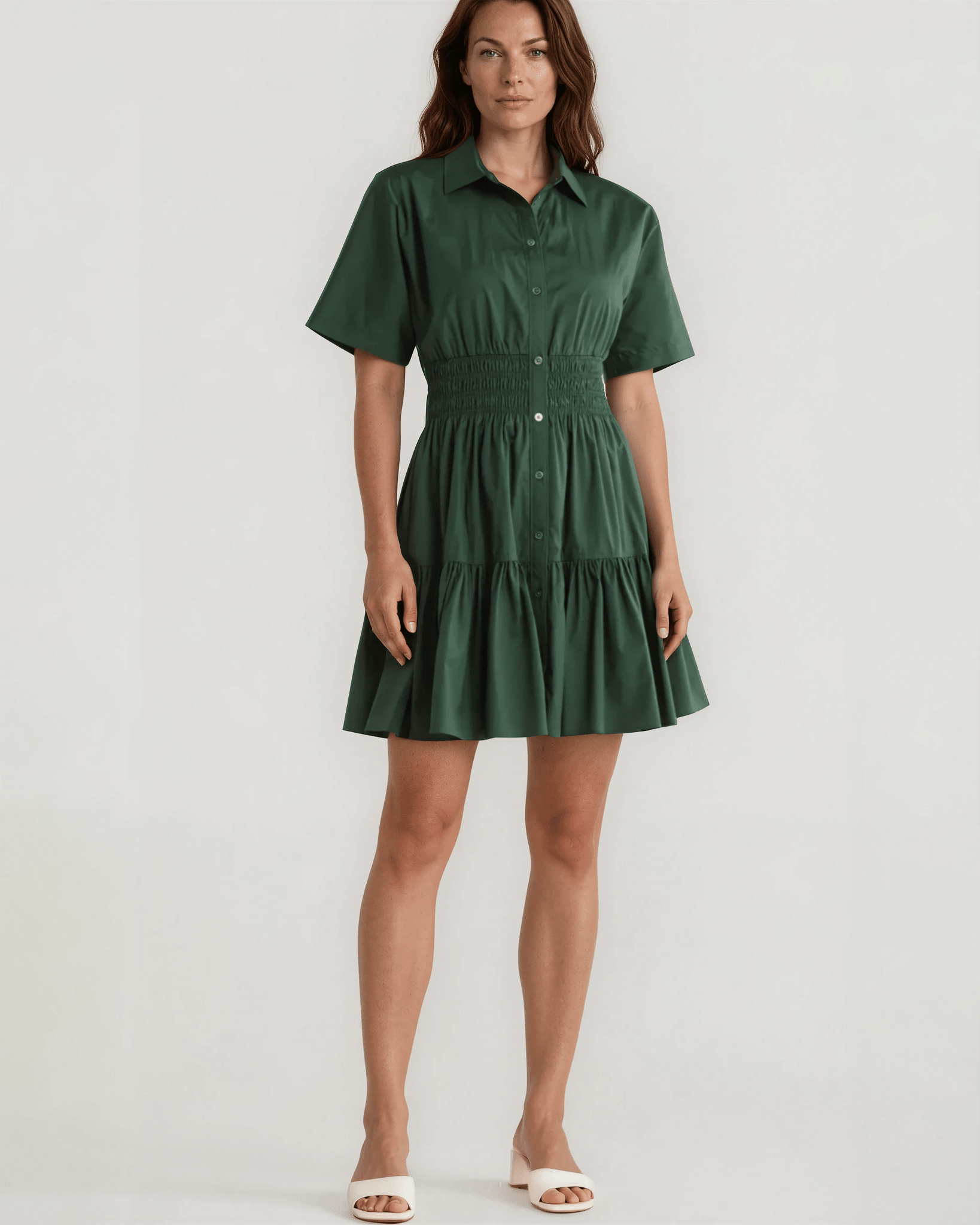 Veronica Beard Greta Smocked Waist Ruffle Hem Shirtdress Size 10 - Wind & Song