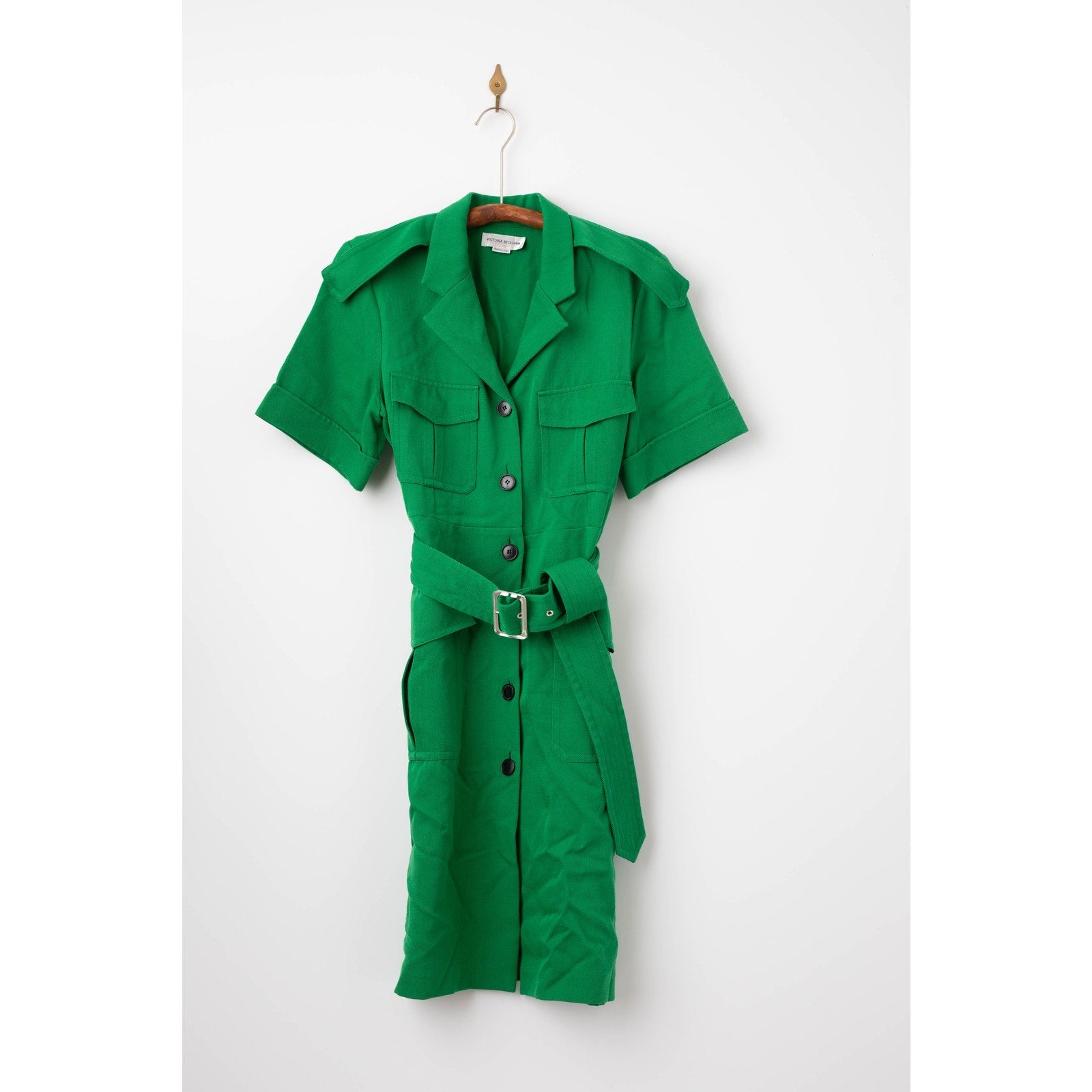 Victoria Beckham Belted Wool - gabardine Shirt Dress In Green - Wind & Song