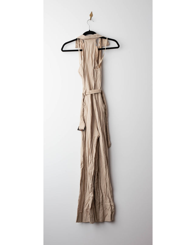 Club Monaco Sleeveless Collared Brown Linen Jumpsuit