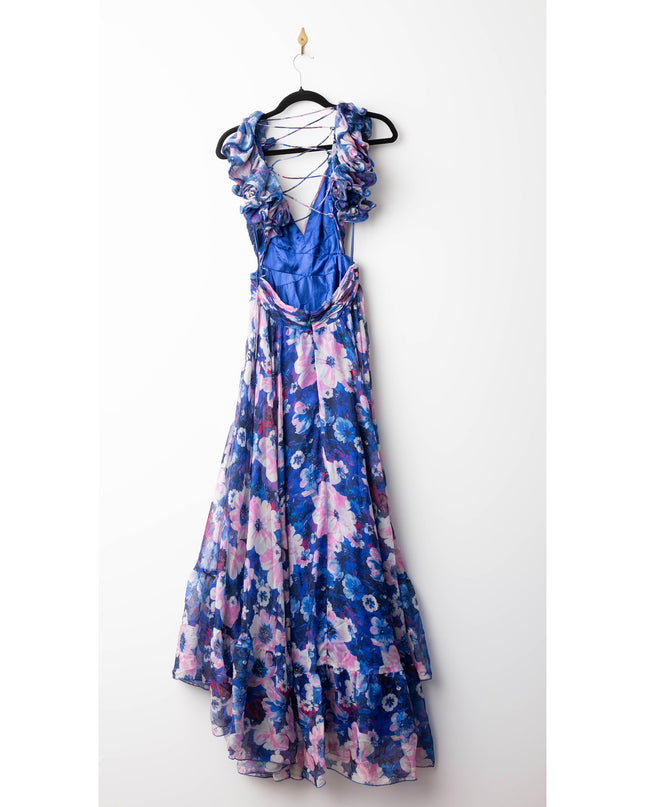 Ieena for Mac Duggal Blue Floral Cutout Gown