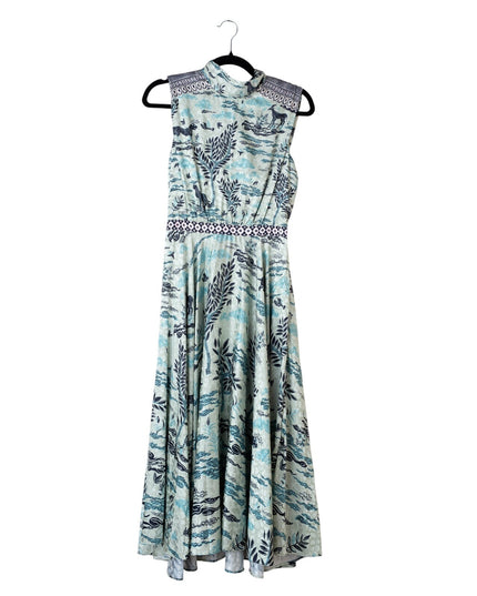 SALONI Fleur E Green Floral Printed Satin Dress