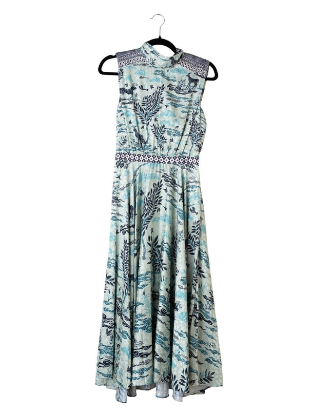SALONI Fleur E Green Floral Printed Satin Dress