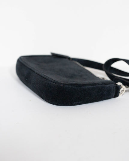 BY FAR Small Baguette Suede Bag in Black