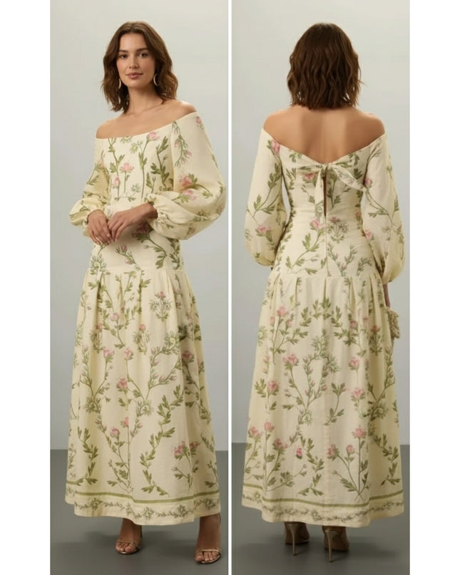 Agua by Agua Bendita Senlis Oasis Off-The-Shoulder Linen Maxi Dress