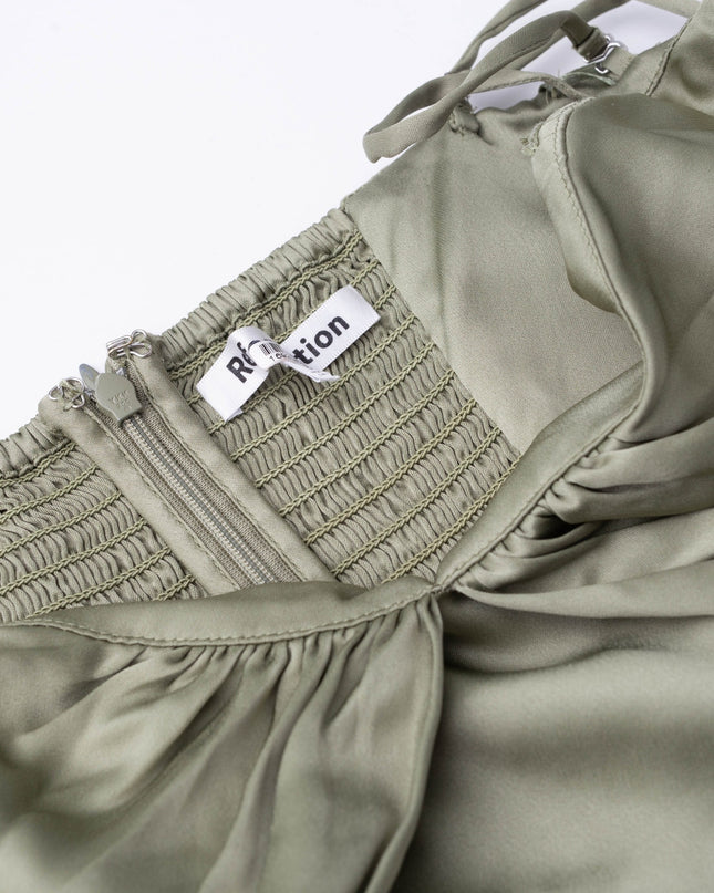 Reformation Sage Green Hensley Silk Dress