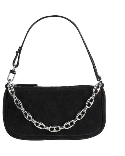 BY FAR Small Baguette Suede Bag in Black