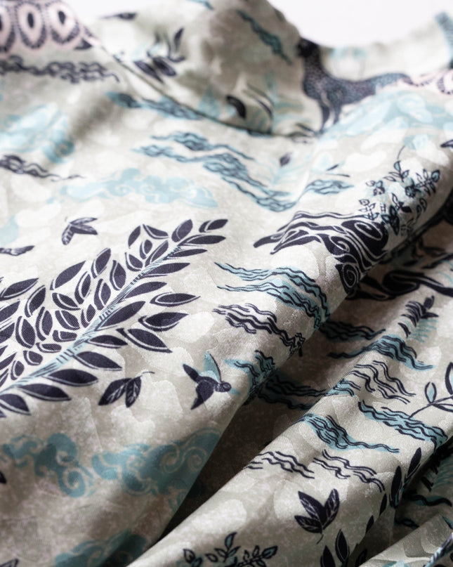 SALONI Fleur E Green Floral Printed Satin Dress