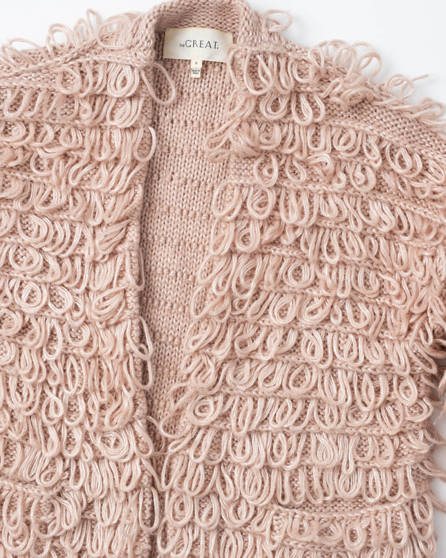 The Great. The Short Monster Loop Knit Cardigan Sweater Open Front TanAIAI