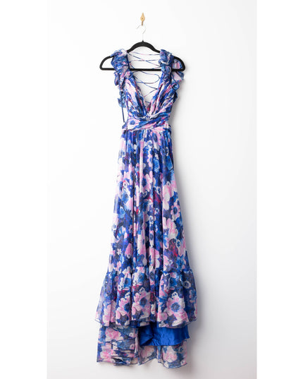 Ieena for Mac Duggal Blue Floral Cutout Gown
