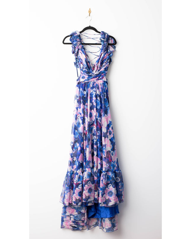 Ieena for Mac Duggal Blue Floral Cutout Gown