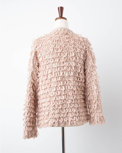 The Great. The Short Monster Loop Knit Cardigan Sweater Open Front TanAIAI
