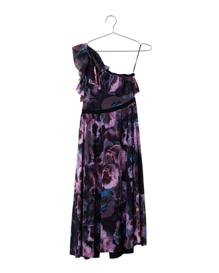 Fuzzi Tulle One Shoulder Purple Flora Gown