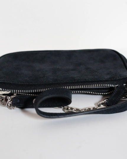 BY FAR Small Baguette Suede Bag in Black