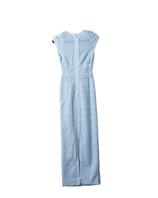 Hervé Léger Blue Bandage Sheer Bustier Gown