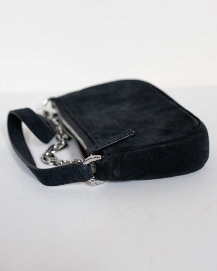 BY FAR Small Baguette Suede Bag in Black
