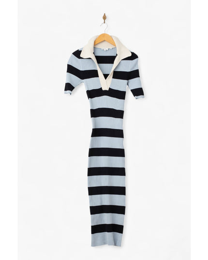 A.L.C. Darcy Rugby-Striped Midi-Dress in Midnight Sky Blue Parchment