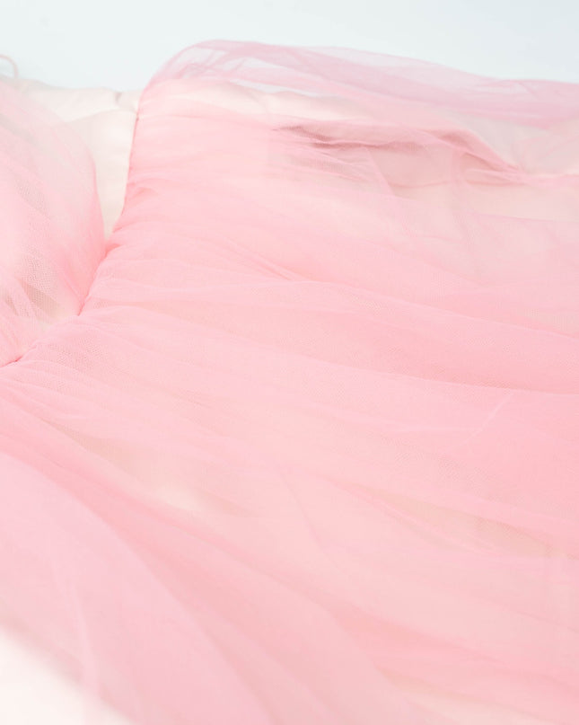 Badgley Mischka Pink One Shoulder Tulle Gown