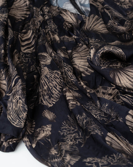 Co Puff Sleeve Black Printed Viscose Dress