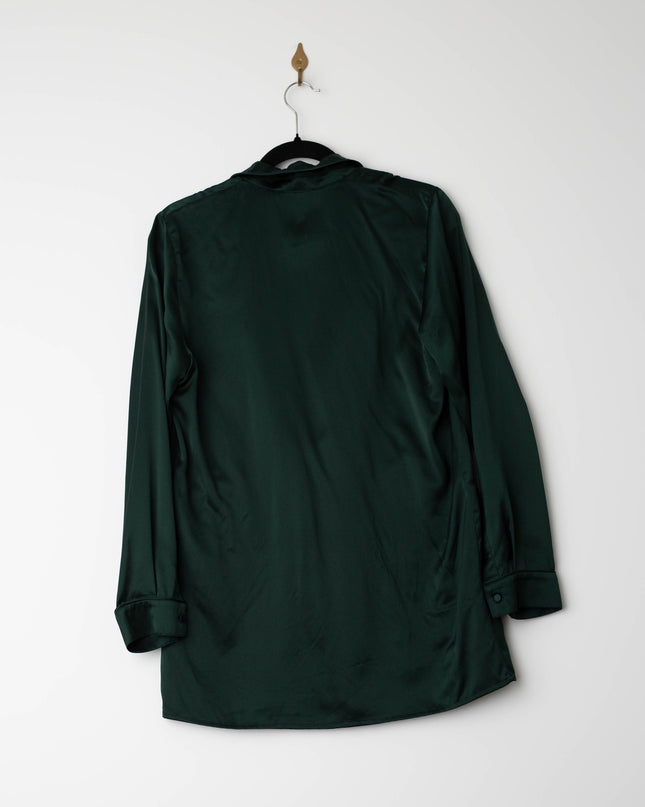 Silk Laundry Relaxed 100% Silk Blazer in Dark Green