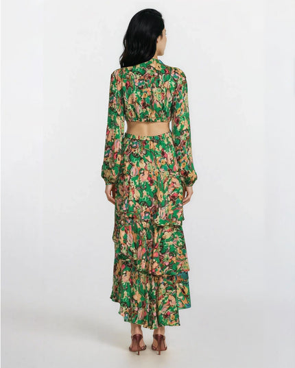 A.L.C. Women’s Bell Print Layered Cutout Maxi Dress