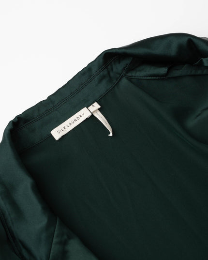 Silk Laundry Relaxed 100% Silk Blazer in Dark Green
