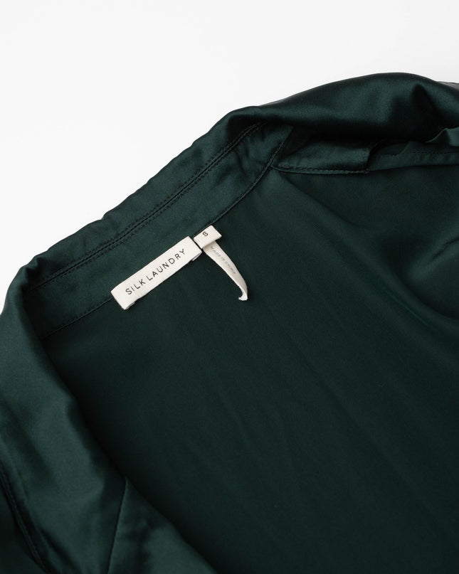 Silk Laundry Relaxed 100% Silk Blazer in Dark Green