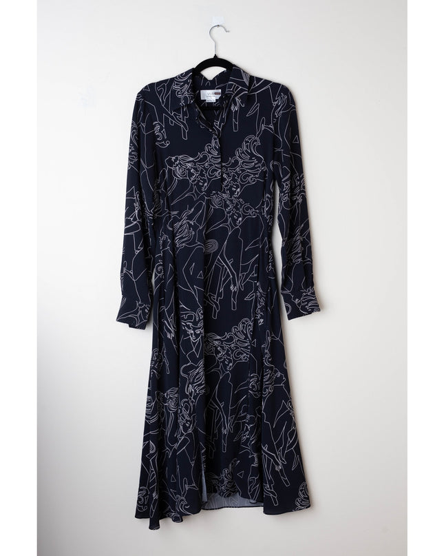 Victoria Victoria Beckham Blue Printed Collared Dress