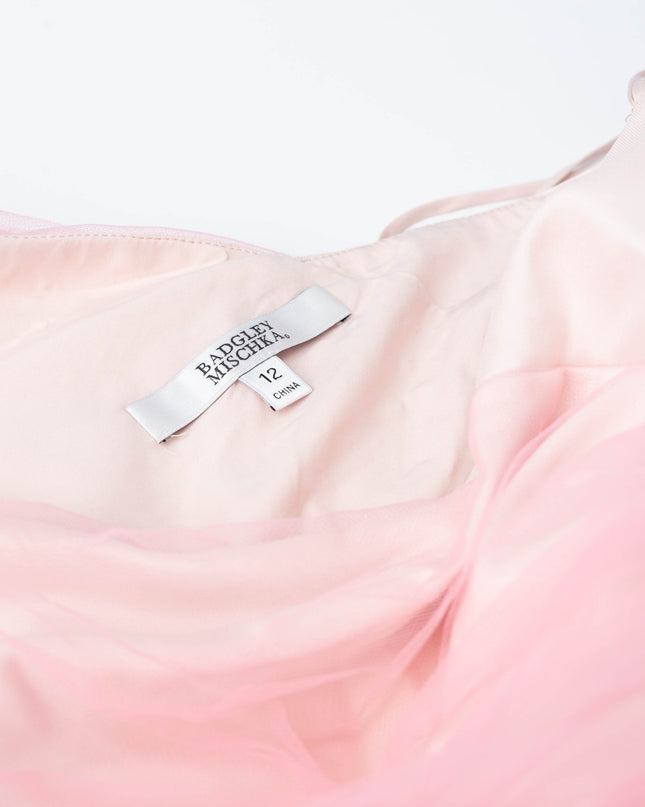 Badgley Mischka Pink One Shoulder Tulle Gown