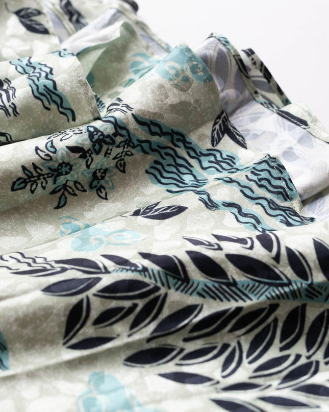 SALONI Fleur E Green Floral Printed Satin Dress