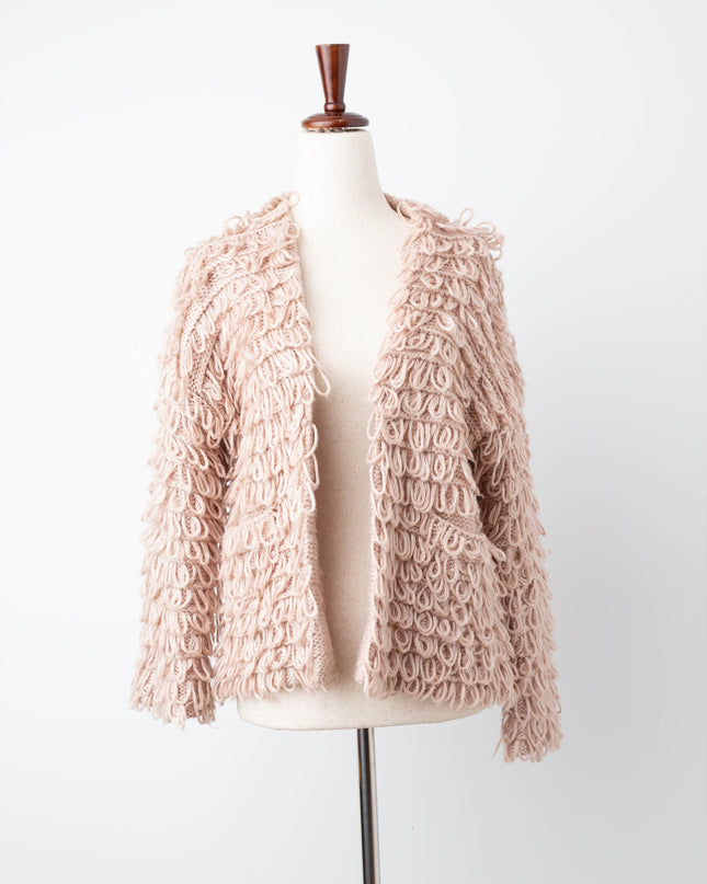 The Great. The Short Monster Loop Knit Cardigan Sweater Open Front TanAIAI
