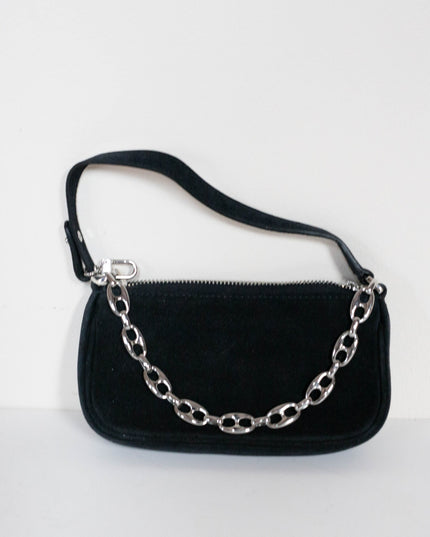 BY FAR Small Baguette Suede Bag in Black
