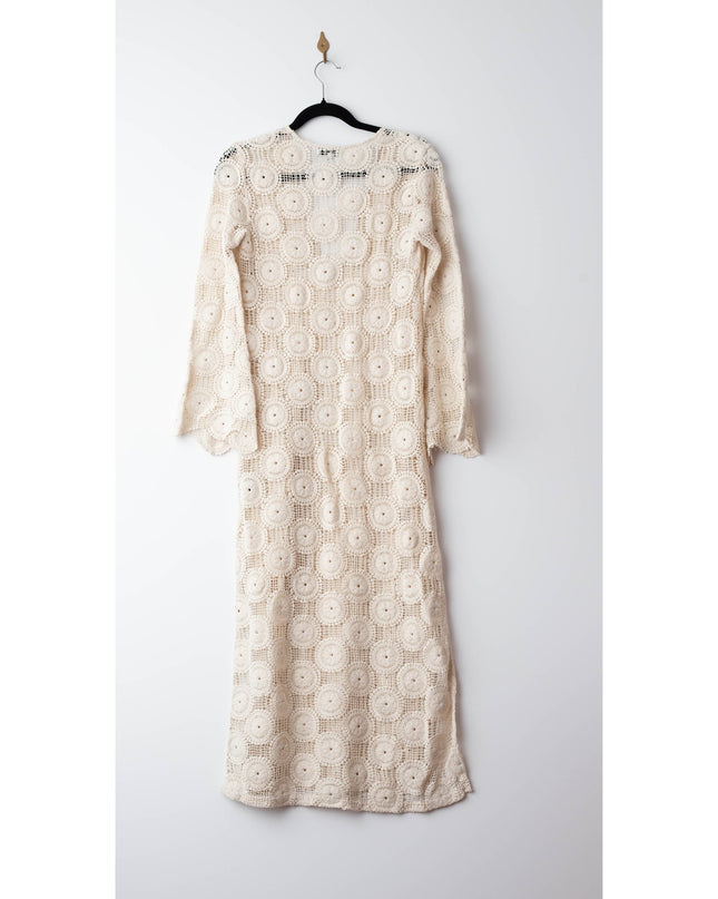 Ronny Kobo x RTR Sheer Crochet Beige Knit Dress