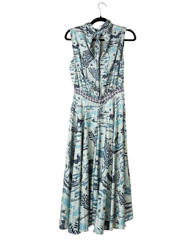 SALONI Fleur E Green Floral Printed Satin Dress
