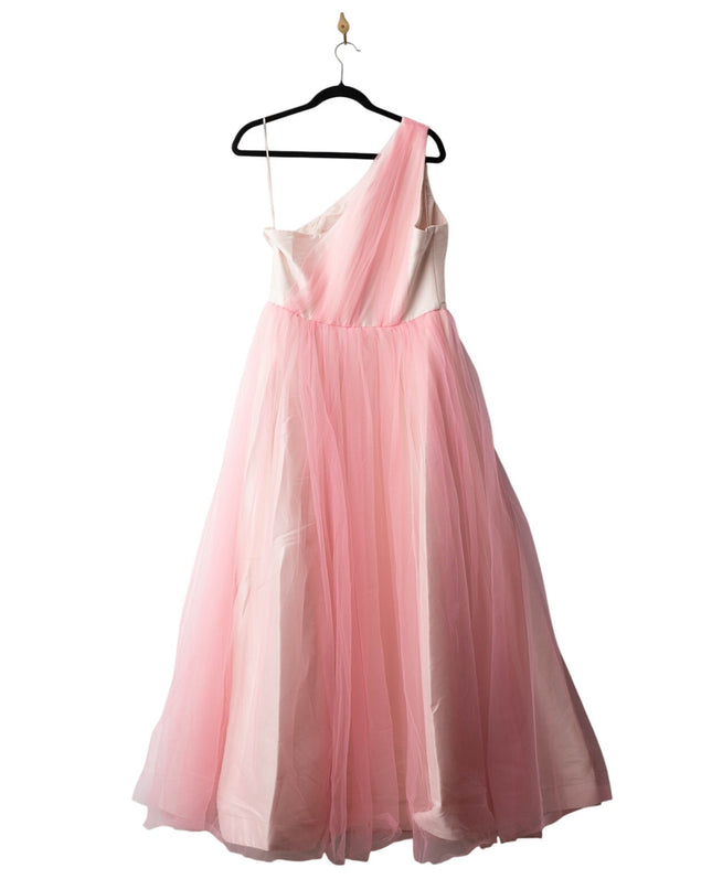 Badgley Mischka Pink One Shoulder Tulle Gown