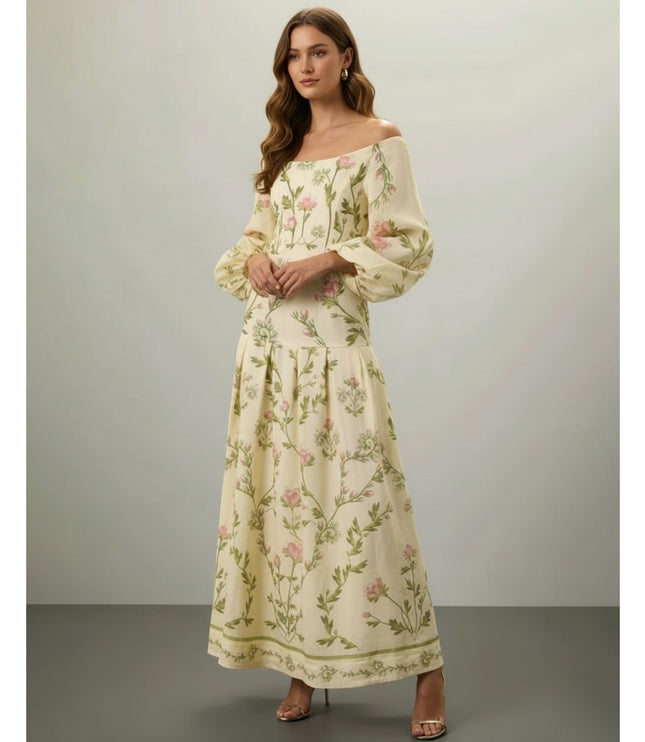 Agua by Agua Bendita Senlis Oasis Off-The-Shoulder Linen Maxi Dress