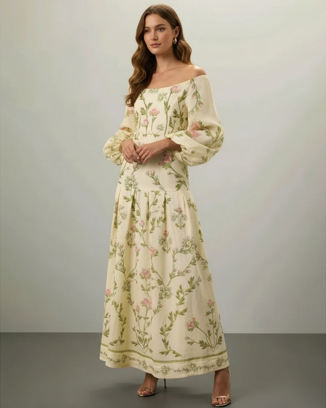 Agua by Agua Bendita Senlis Oasis Off-The-Shoulder Linen Maxi Dress