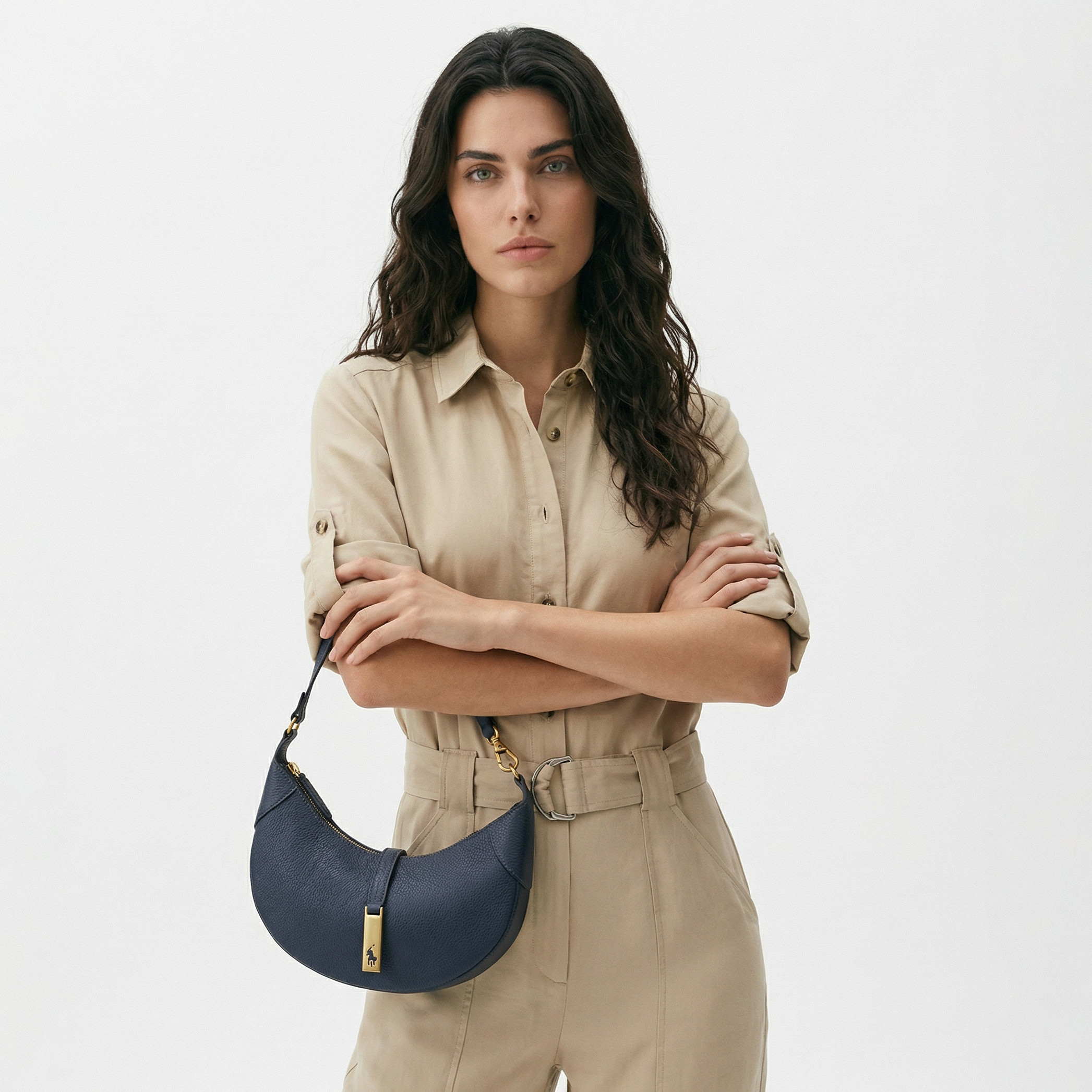 Polo Ralph Lauren Polo ID Pebbled Mini Shoulder Bag in Navy Blue - Pre-owned