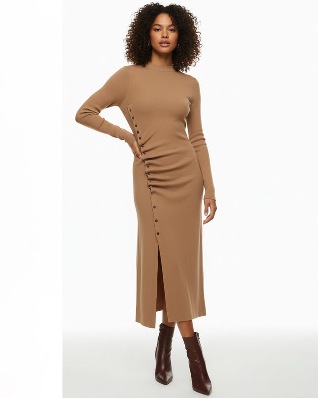 Rabanne Camel Knit Brown Wool Midi Dress