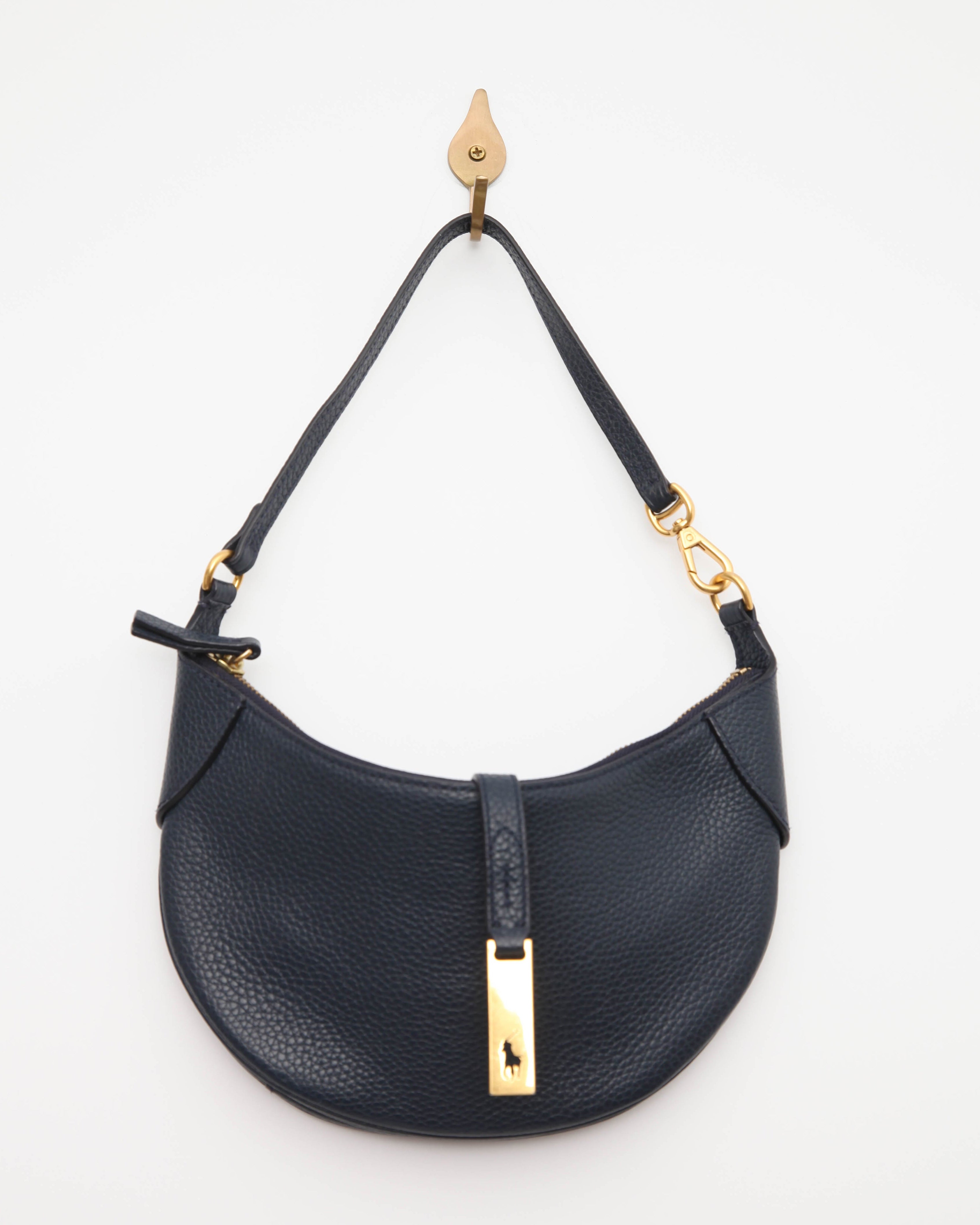 Polo Ralph Lauren Polo ID Pebbled Mini Shoulder Bag in Navy Blue - Pre-owned